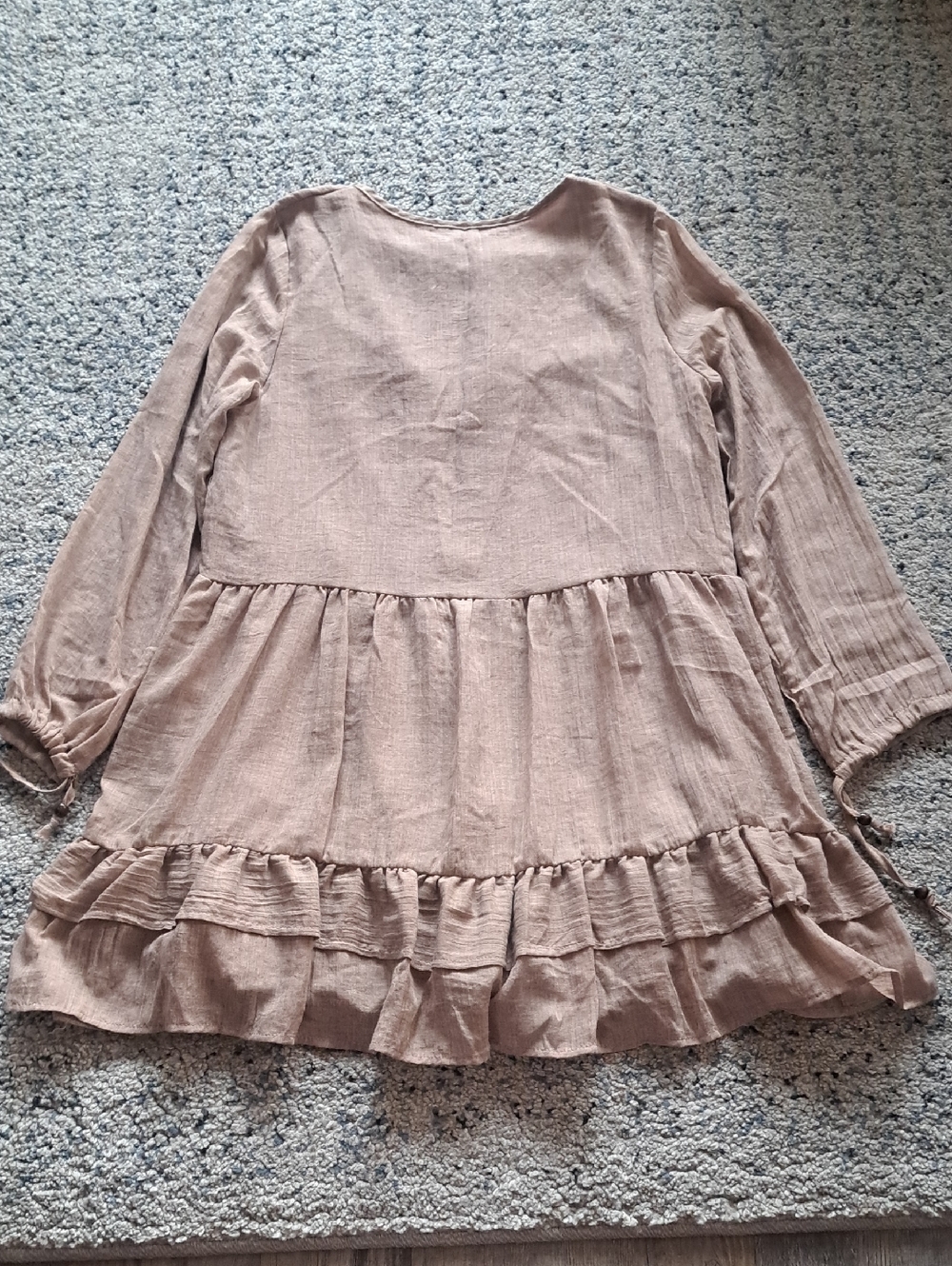 Source Unknown Tan Ruffled Midi Dress Light Weight Material With Liner